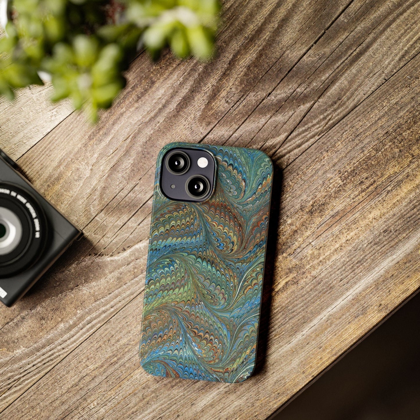 Blue and Green Italian Marbled Swirl Design, Italy Feather Phone Case, Multi-Color, Slim Phone Cases, Case-Mate IPHONE16 and all sizes