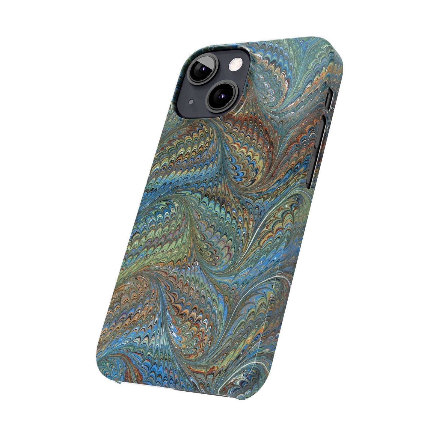 Blue and Green Italian Marbled Swirl Design, Italy Feather Phone Case, Multi-Color, Slim Phone Cases, Case-Mate IPHONE16 and all sizes