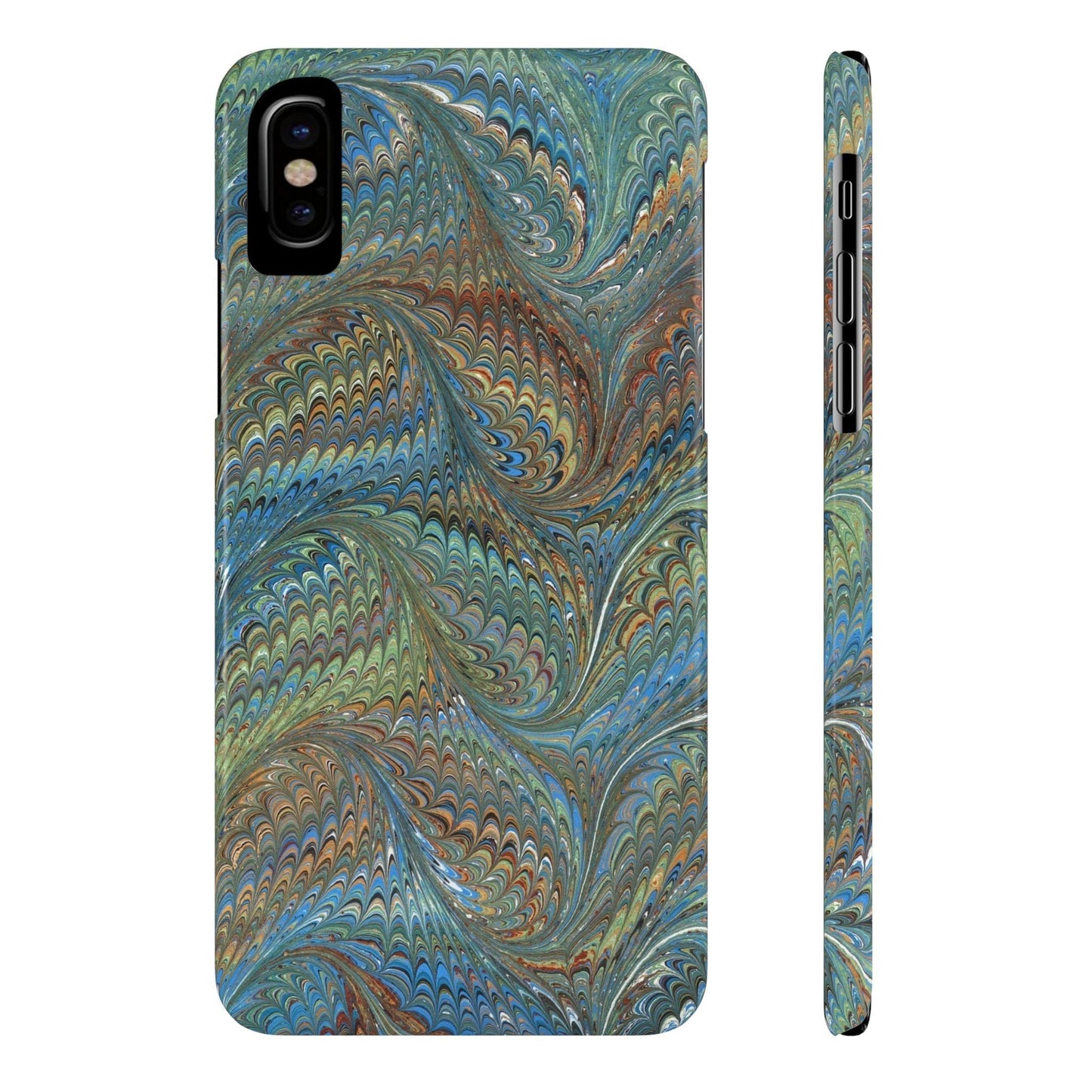 Blue and Green Italian Marbled Swirl Design, Italy Feather Phone Case, Multi-Color, Slim Phone Cases, Case-Mate IPHONE16 and all sizes