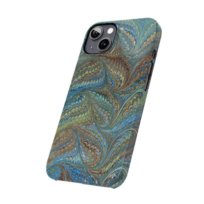Blue and Green Italian Marbled Swirl Design, Italy Feather Phone Case, Multi-Color, Slim Phone Cases, Case-Mate IPHONE16 and all sizes