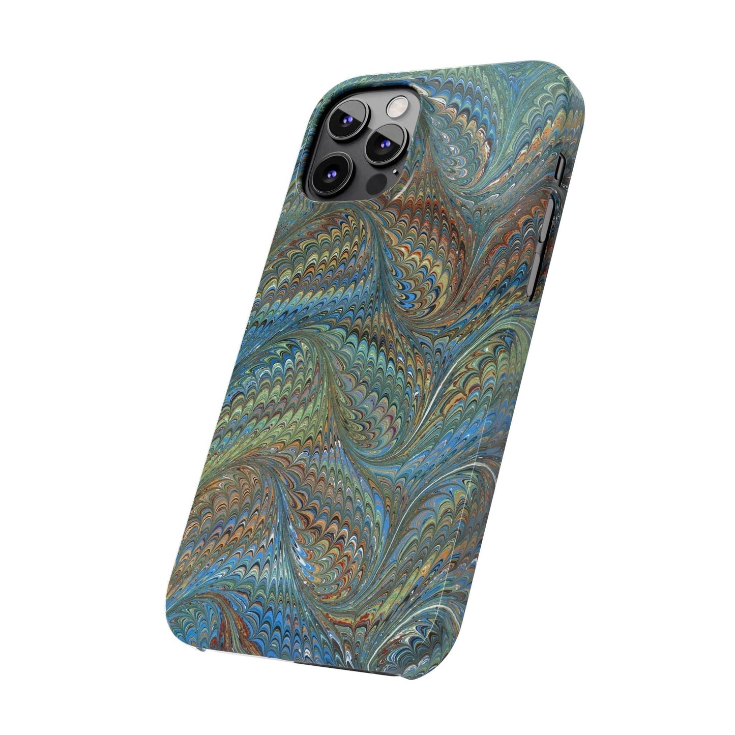 Blue and Green Italian Marbled Swirl Design, Italy Feather Phone Case, Multi-Color, Slim Phone Cases, Case-Mate IPHONE16 and all sizes